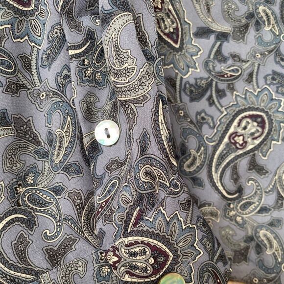 Rena Rowen Womens 24W Silk Collared Paisley Button Up Long Sleeve V Neck Top - Picture 6 of 6